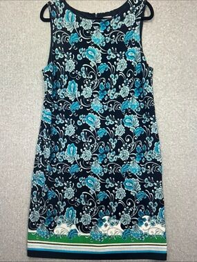 Chico's Navy Dress with Teal & White Floral Print